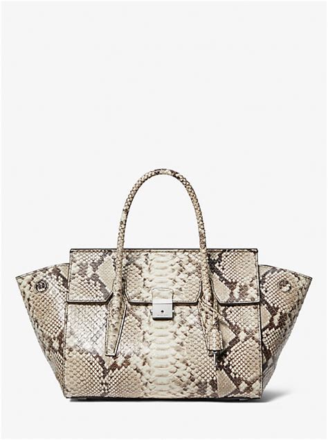 michael kors ellis embossed python satchel|Campbell Medium Python Embossed Leather Satchel .